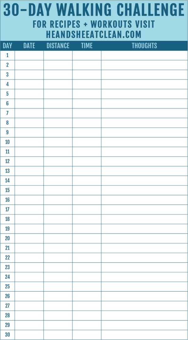 30 Day Walking Challenge With Printable Tracking Chart Walking 