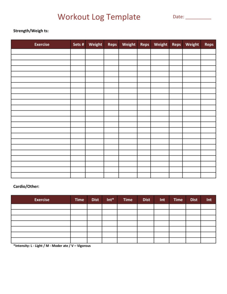 Free Printable Effective Workout Log And Calander