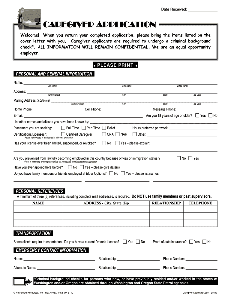 Caregiver Application Form Fill Online Printable Fillable Blank 