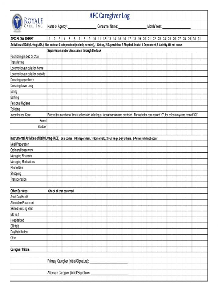 Caregiver Daily Log Sheet Fill Online Printable Fillable Home Health 