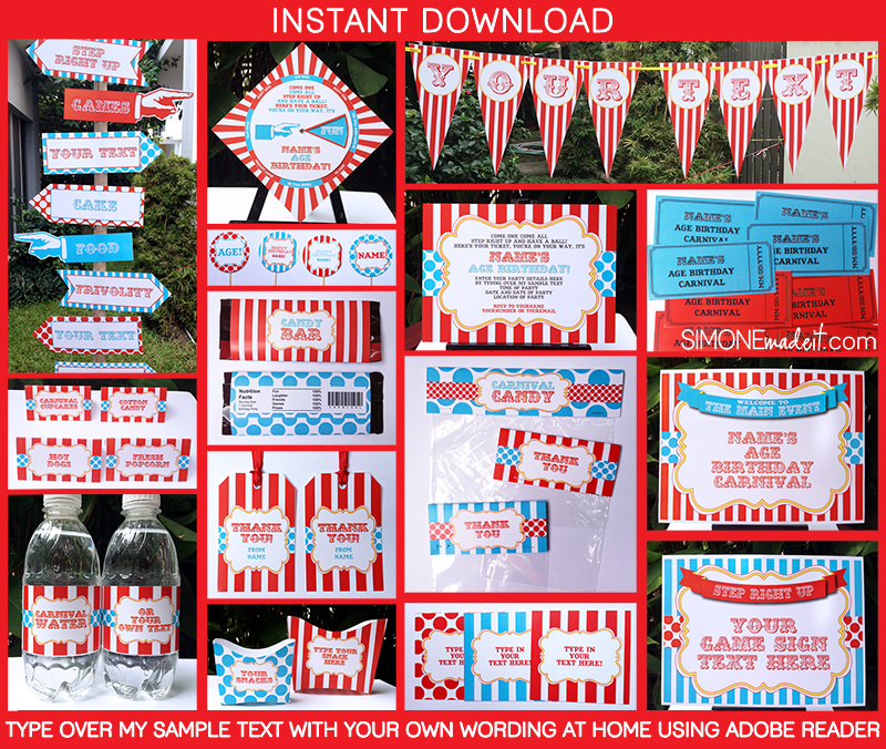 Carnival Party Theme Printables Invitations Decorations