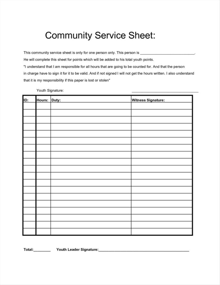 Free Printable Community Service Log Sheet For Court Pdf