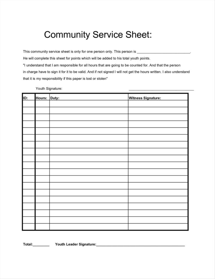 Free Printable Community Service Log Sheet