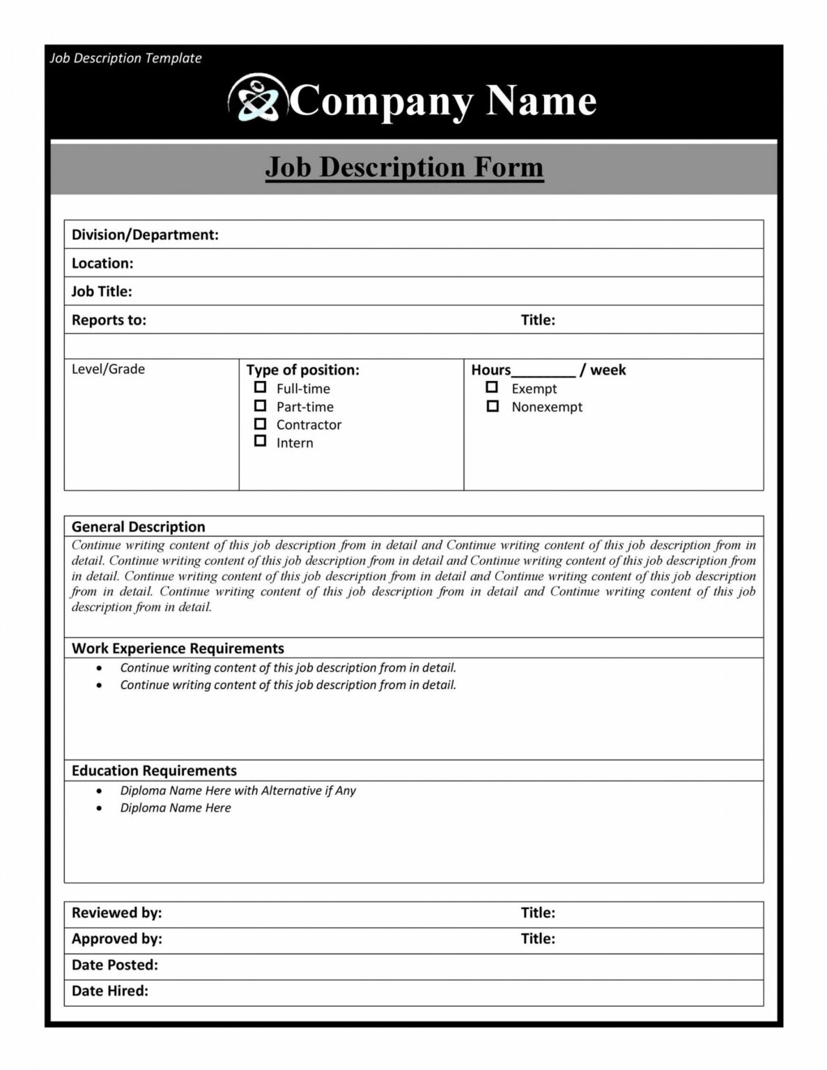 Free 47 Job Description Templates Examples Templatelab Blank Job 