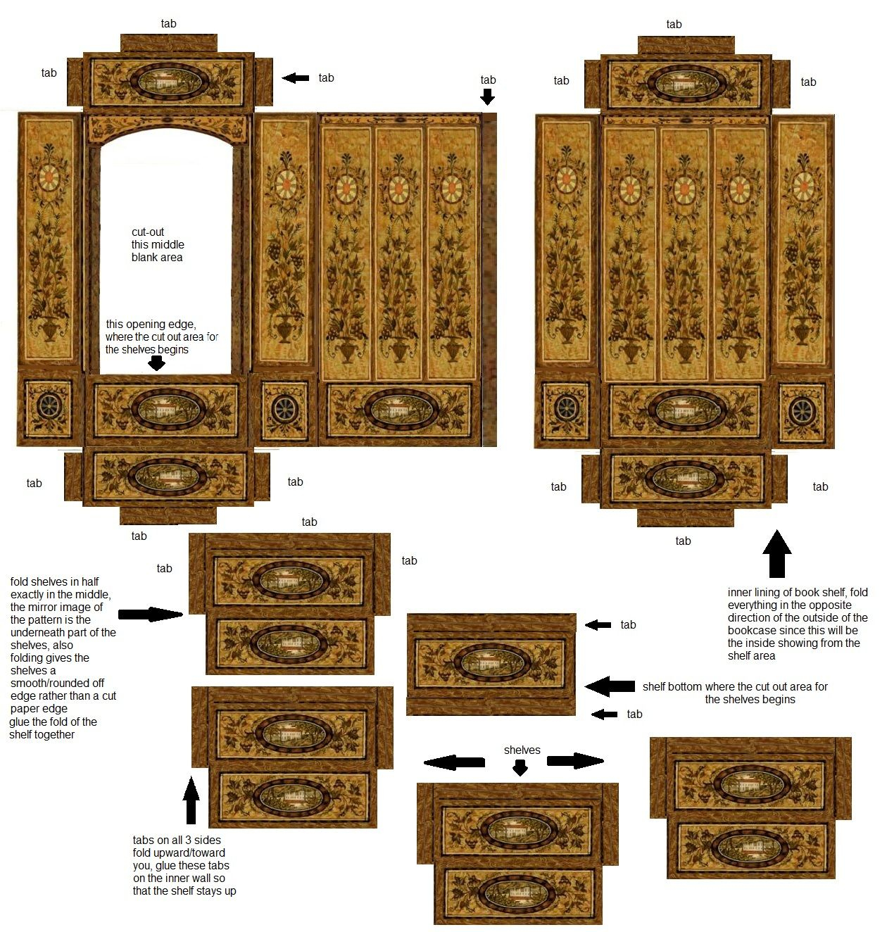 Free Dollhouse Miniature Book Shelf Printable Rococo baroque 