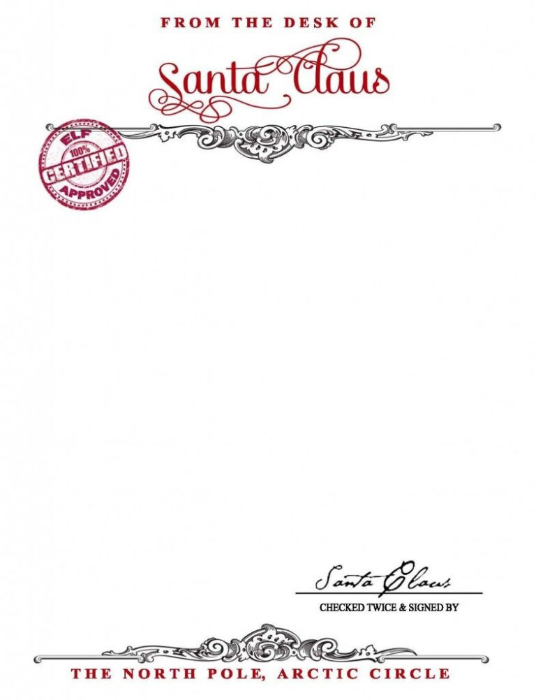 Free Letter From Santa Stationary Template Christmas Santa North 