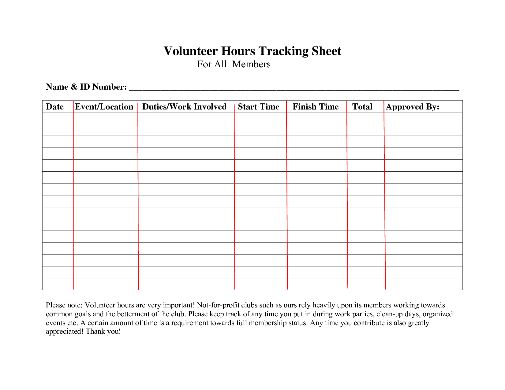 Free Printable Community Service Log Sheet Free Printable