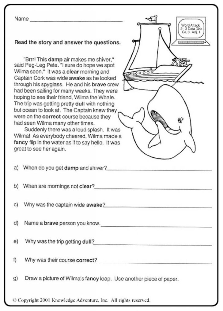 Free Printable Worksheets Reading Comprehension 5th Grade