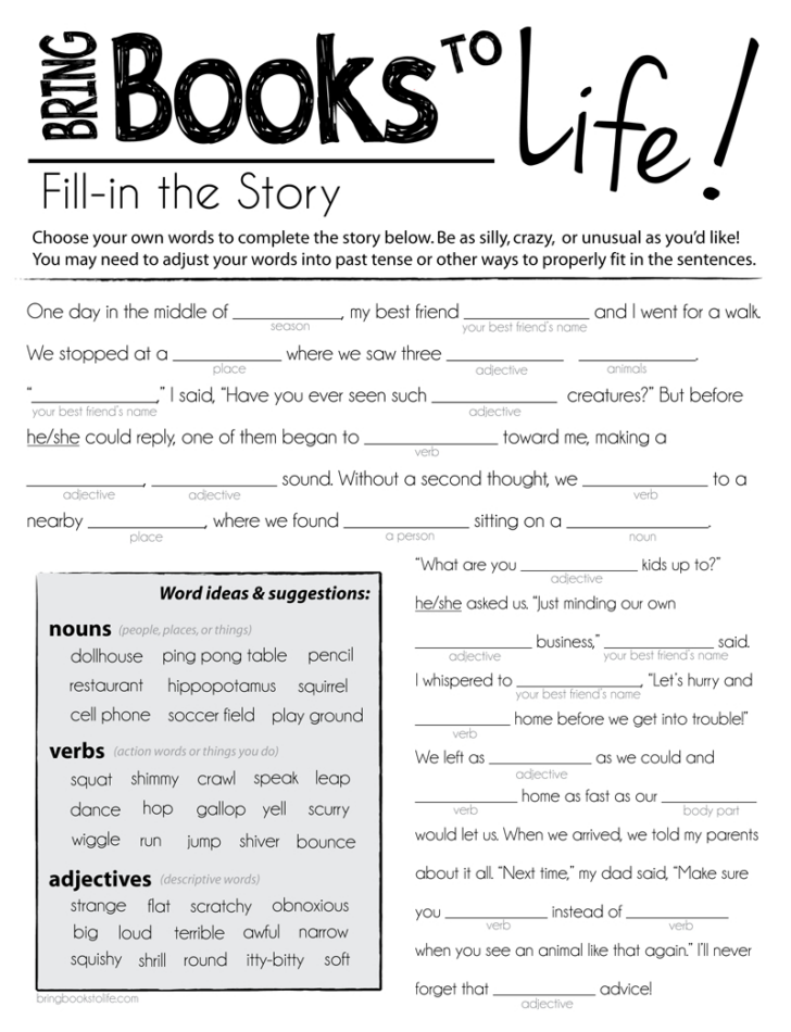 Parts Of Speech Mad Libs Printable Middle School Gerald Printable