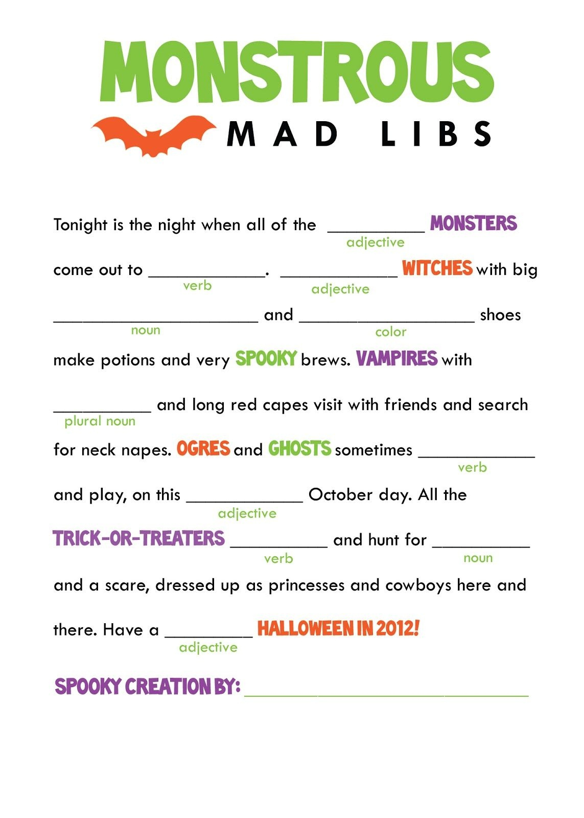 Free Printable Mad Libs For Middle Schoolers