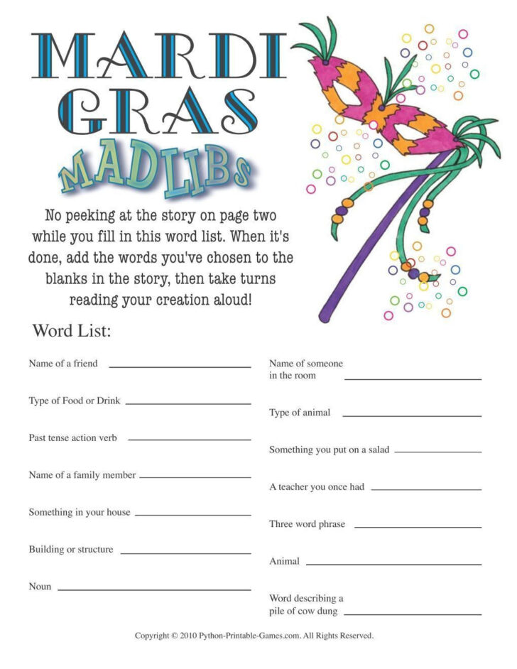 Free Printable Mardi Gras Games