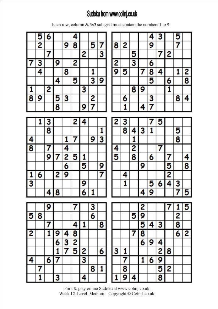 Free Printable Sudoku 6 Per Page