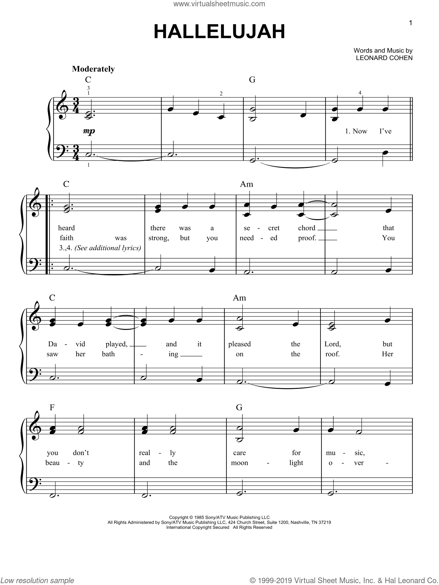 Hallelujah Leonard Cohen Easy Piano Sheet Music Free Pdf 