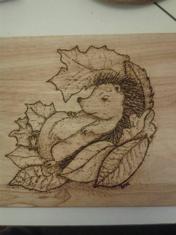 Hedgehog On A Chopping Board Beginner Wood Burning Pyrography 