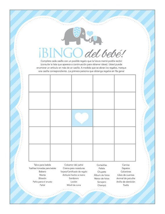 Instant Download Blue Elephant Spanish Baby Shower Games Printable 