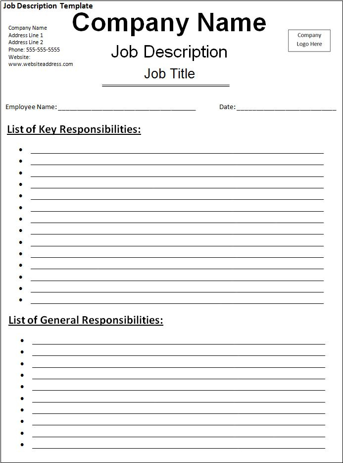 Free Printable Job Description Template