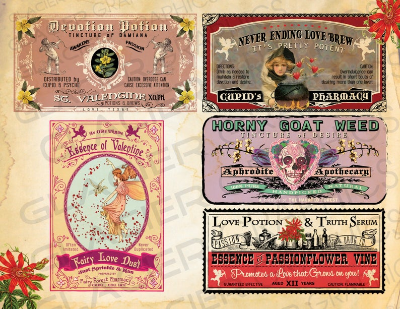 Love Potion Bottle Labells Skull Witch Potion Labels Poison Labels 