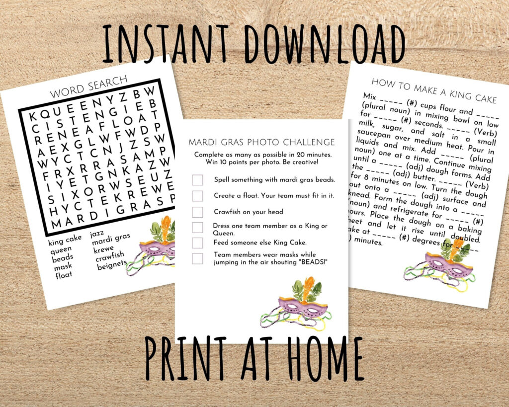 Mardi Gras Printable Party Games Word Search Mad Libs Photo Etsy ...