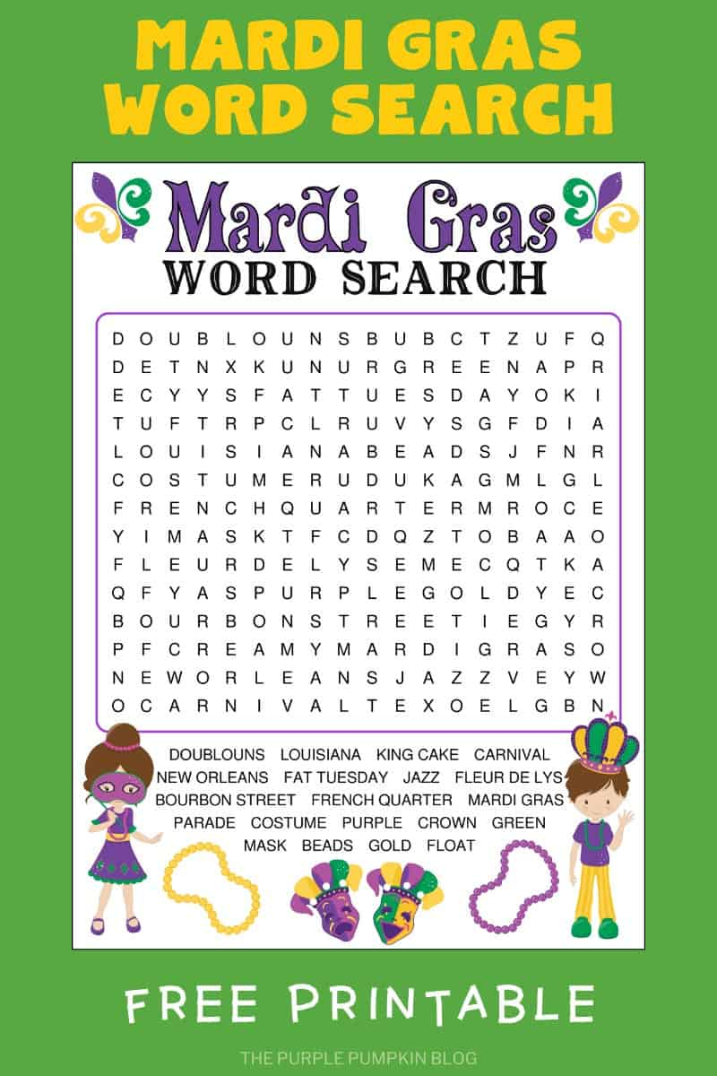 Mardi Gras Word Search Free Printable Activity For Mardi Gras