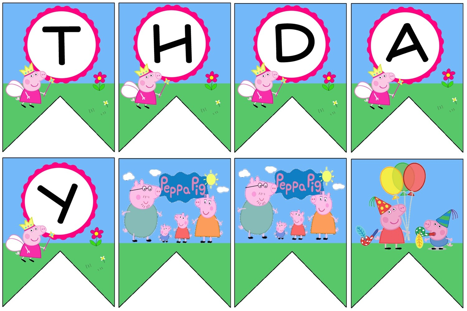 Personalized Peppa Pig Birthday Bunting Banner With Name