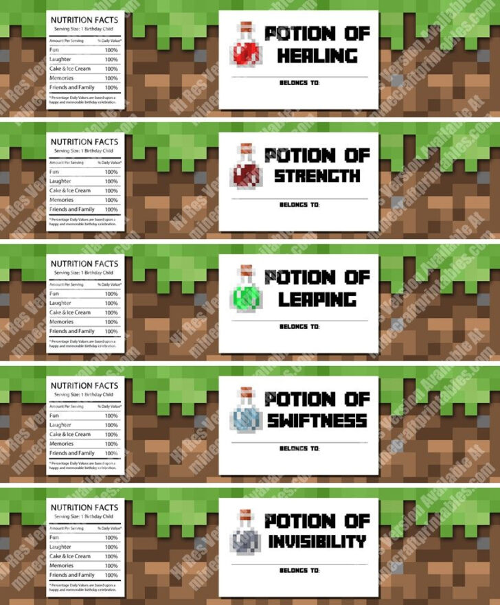 Free Printable Minecraft Healing Potion Labels Editable