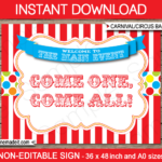 Printable Carnival Party Backdrop Sign Circus Party