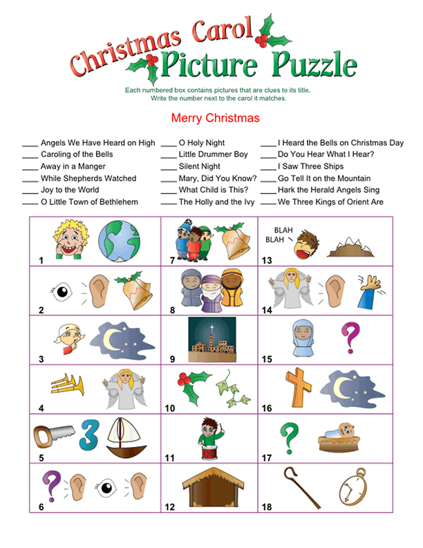 Printable Christmas Carol Picture Puzzle Christmas School Christmas 