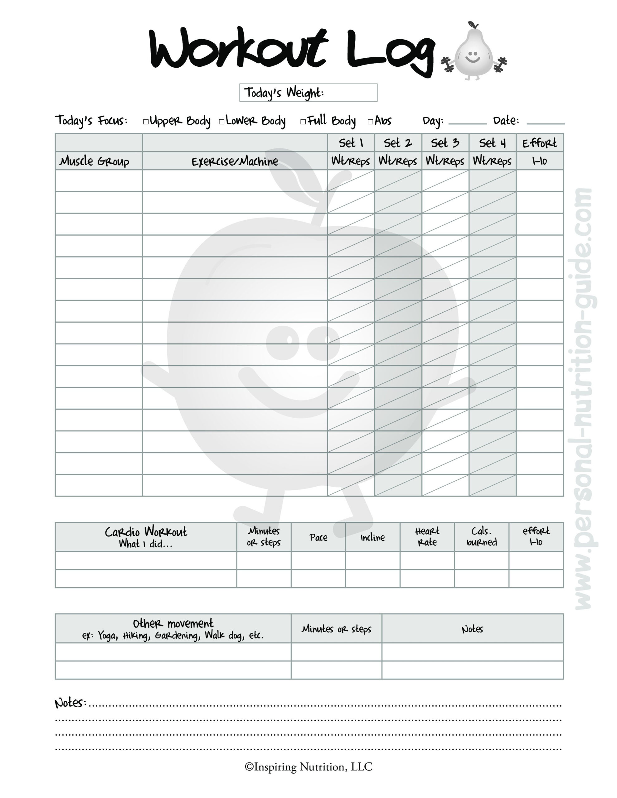 Printable Food And Exercise Log Journal Monthly Calendar Templates 