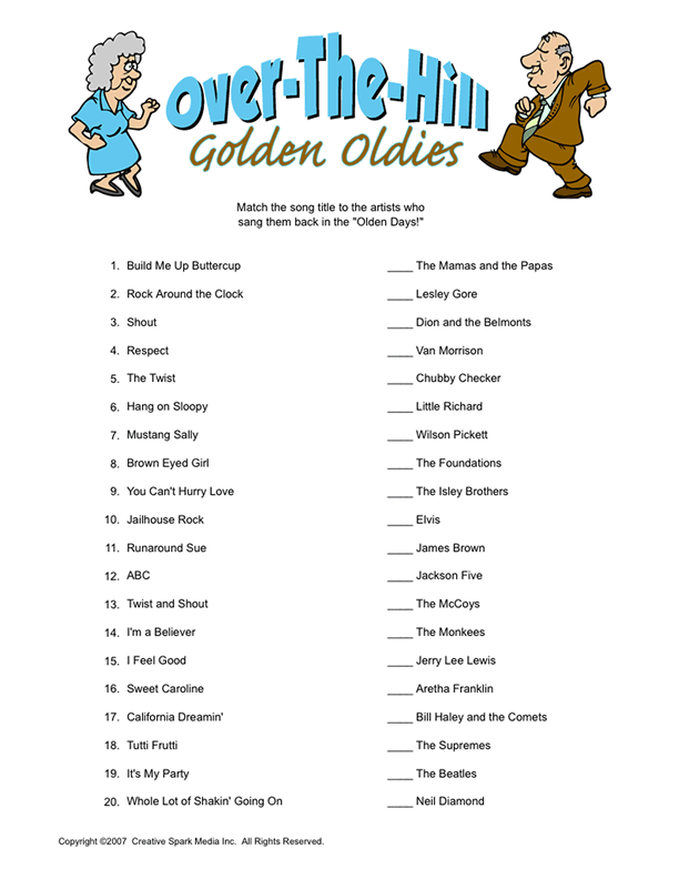 Printable Over The Hill Golden Oldies 50th Birthday Party Games 