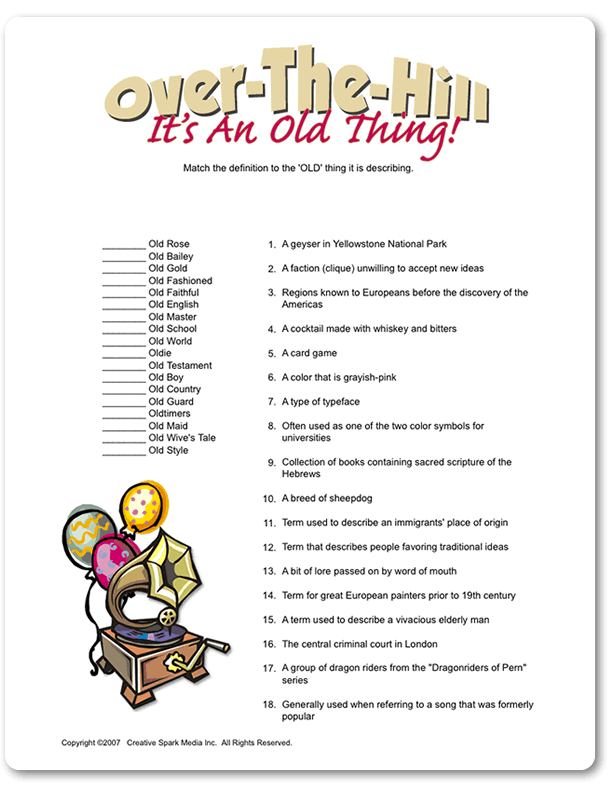 Printable Over The Hill It s An Old Thing Funsational 50th 