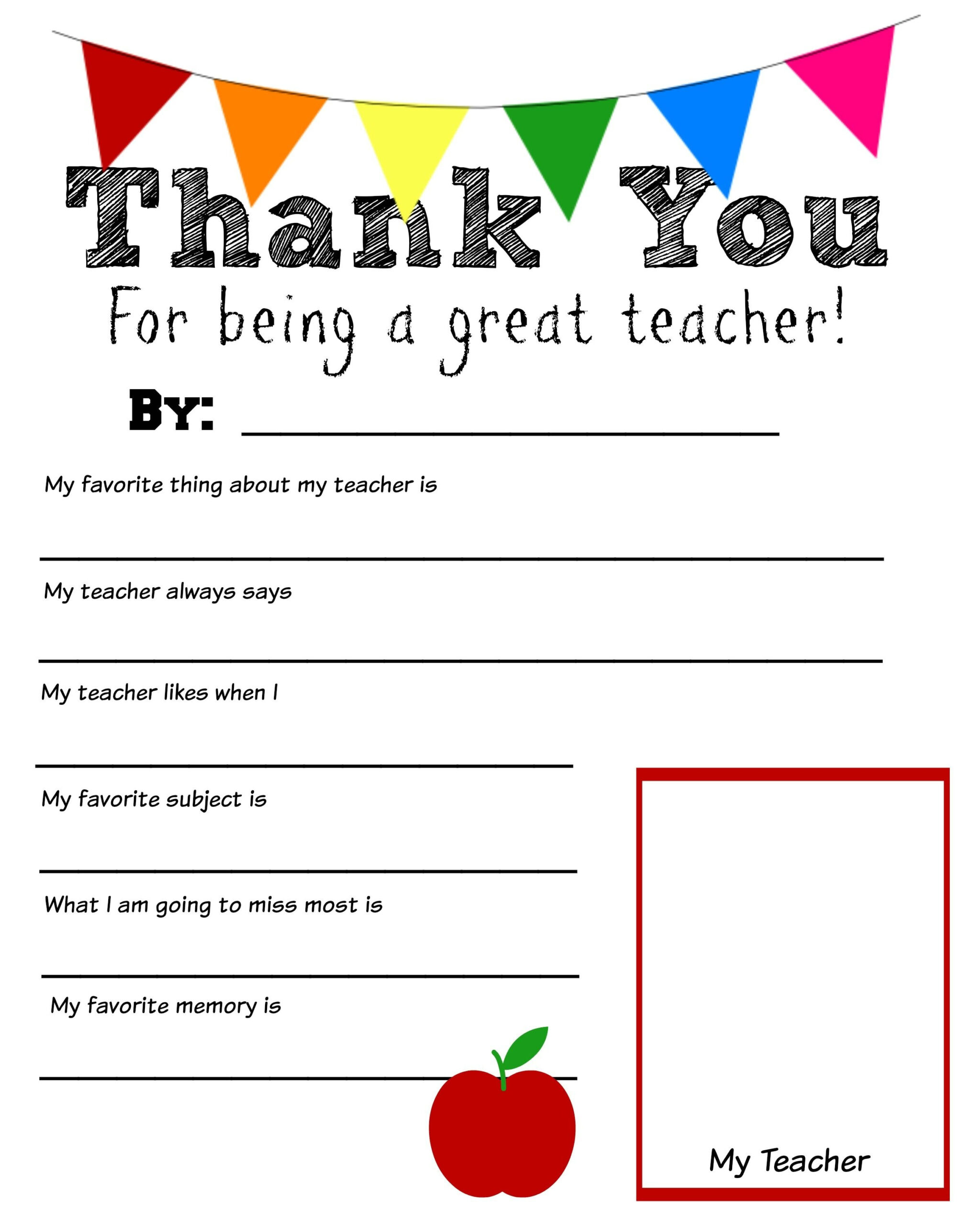 Say Thanks To Teachers With A Fill In Note From Your Child Free 