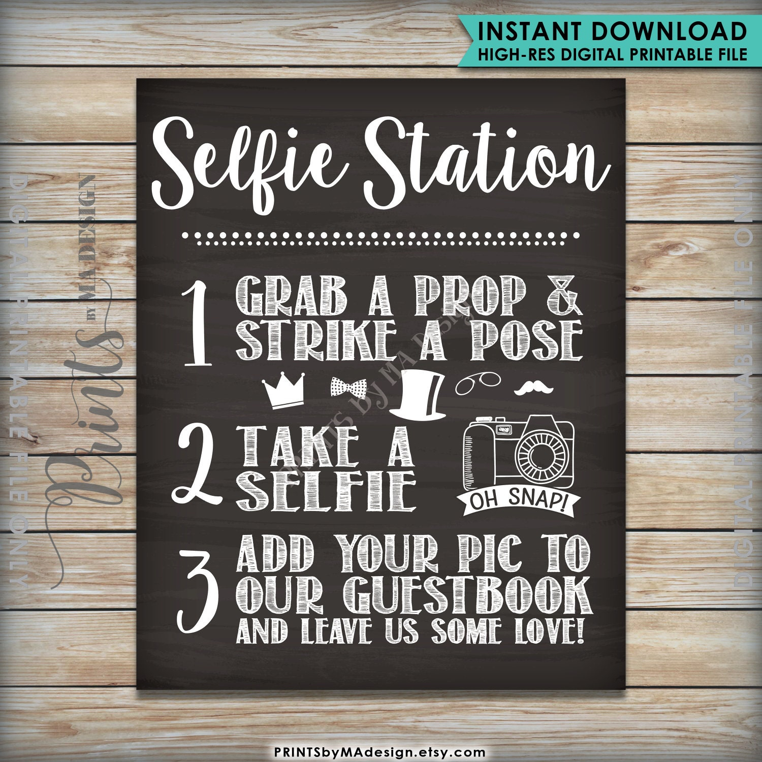 Selfie Station Photobooth Printable Chalkboard Sign Snap A Photo And 