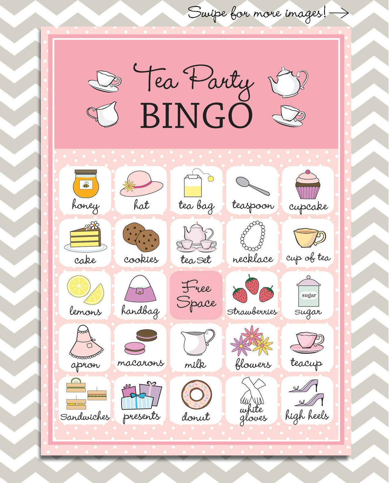 Tea Party Bingo Cards In Pink 20 Unique Game Cards Printable Instant 