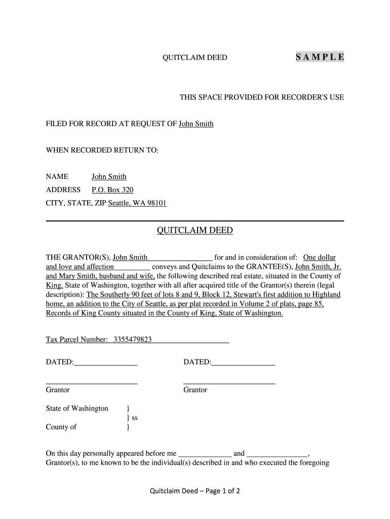 Washington Quit Claim Deed Fill Online Printable Fillable Blank 