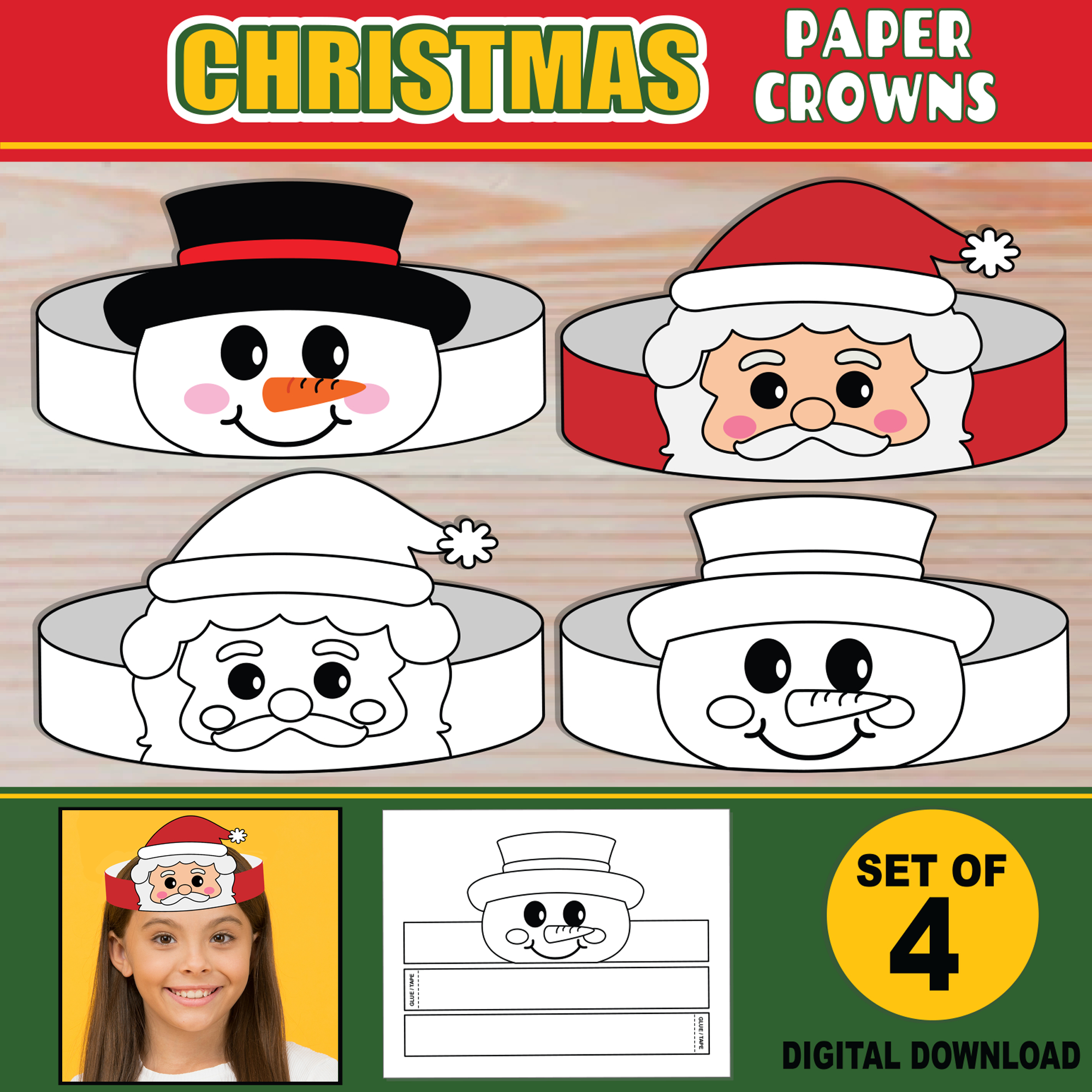 Christmas Paper Crowns For Kids | Printable Paper Hat Headbands in Printable Santa Hat For Kids