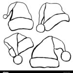 Set Of Monochrome Doodle Hats Santa Claus. Template Christmas Hat With Regard To Santa Claus Hat Printable