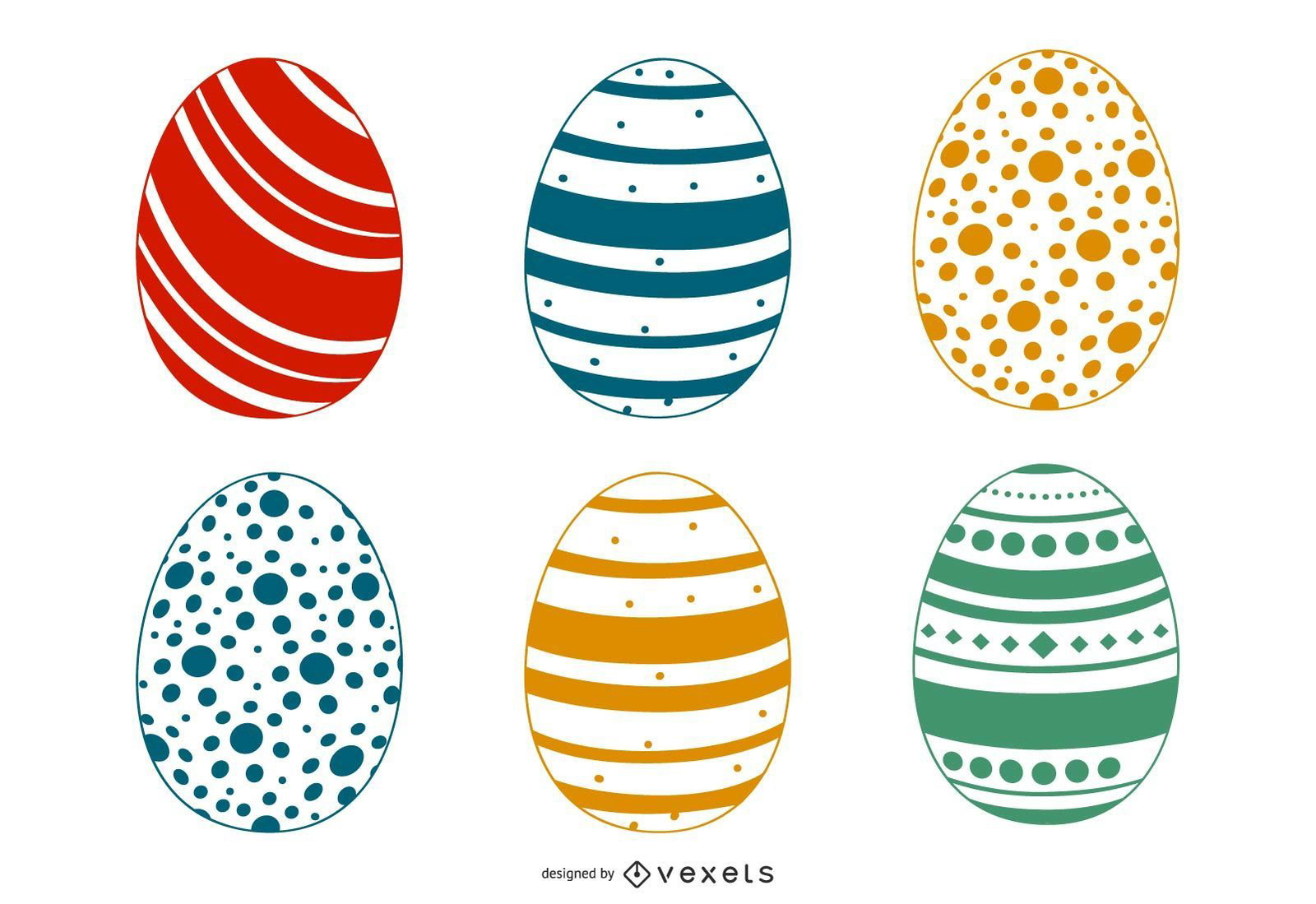 Decorated Colorful Easter Egg Set Vector Download with Printable Colored Easter Eggs