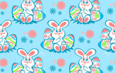 Easter Bunny And Eggs On Blue Background. Seamless Pattern For intended for Printable Easter Wrapping Paper