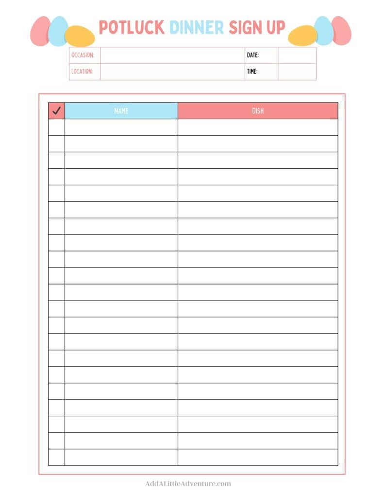Easter Potluck Planning: Free Sign Up Sheets &amp;amp; Tips pertaining to Easter Potluck Sign Up Sheet Free Printable