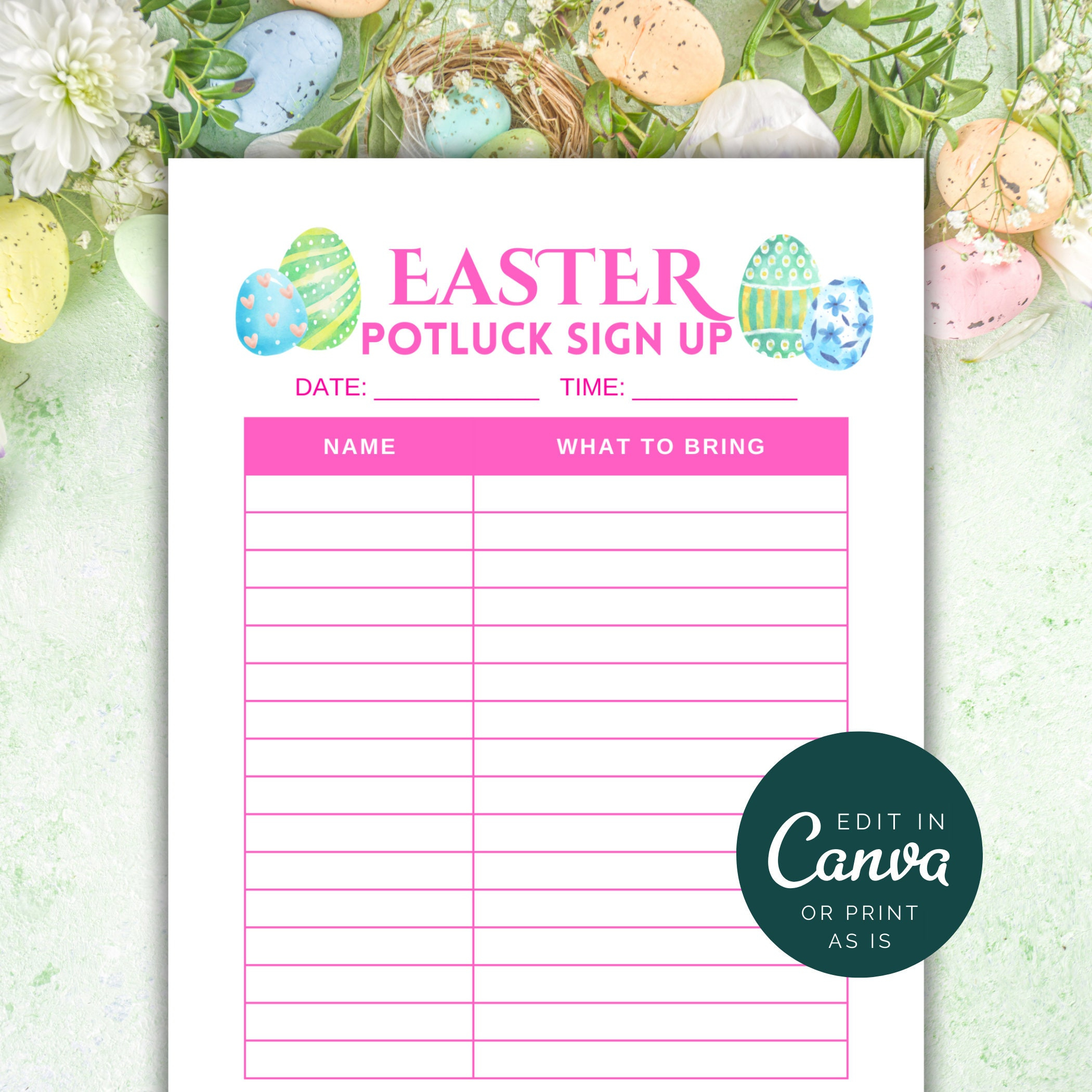 Easter Sign Up Sheet, Printable Easter Potluck Sign Up Sheet with Easter Potluck Sign Up Sheet Free Printable