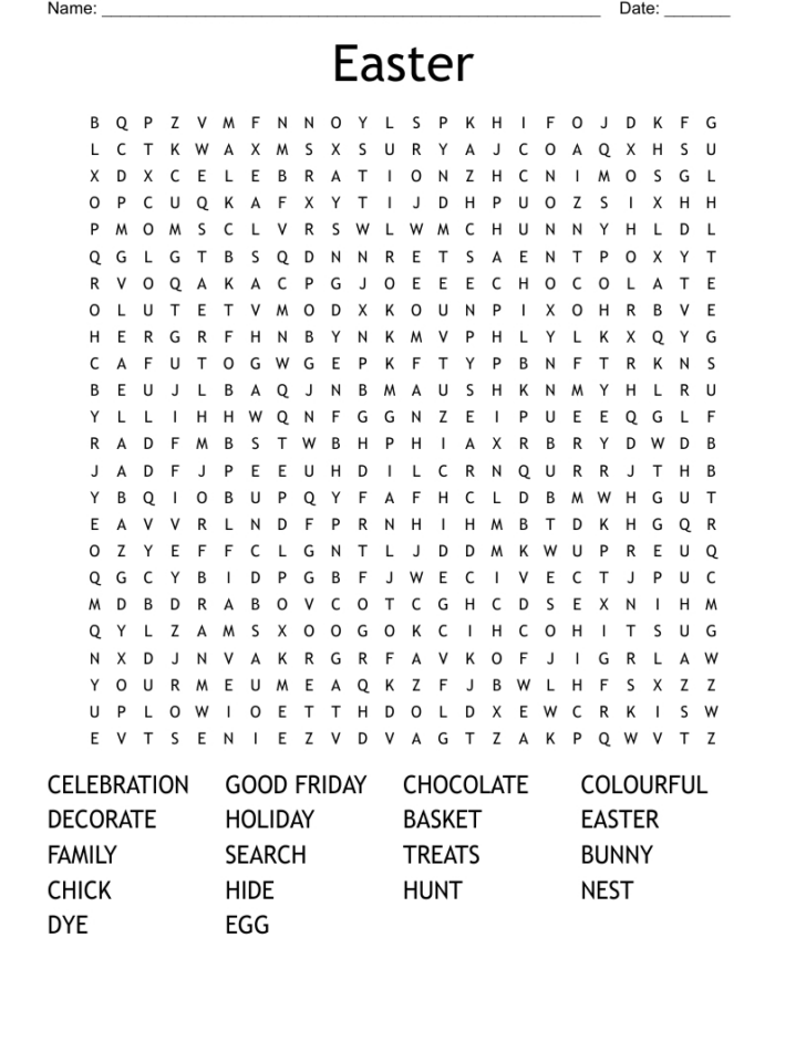 Difficult Easter Word Search Printable