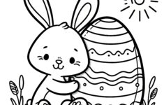 Happy Easter Bunny With A Huge Easter Egg: Coloring Page For intended for Happy Easter Bunny Printable