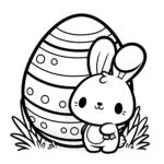 Sweet Easter Bunny With A Huge Easter Egg: Simple Coloring Page (Free) For Cute Easter Coloring Pages Printable