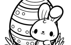 Sweet Easter Bunny With A Huge Easter Egg: Simple Coloring Page (Free) intended for Easter Printable Pages