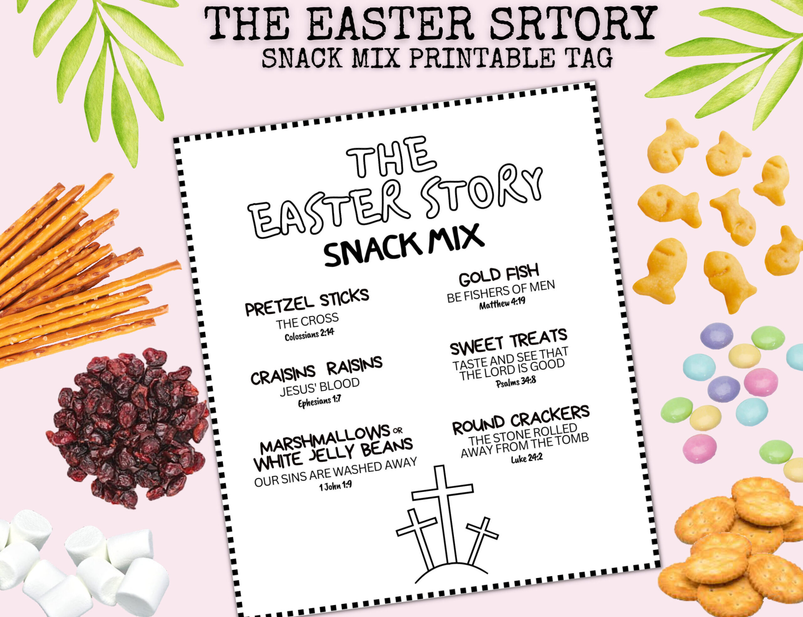 The Easter Story Snack Mix Printable Tag, Easter Treat Handout For intended for Easter Story Snack Mix Printable