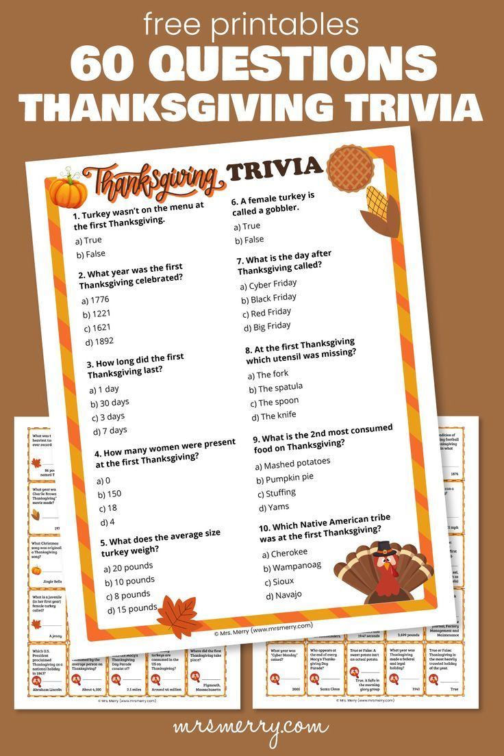 Free Thanksgiving Trivia Questions &amp; Answers Game | Mrs. Merry intended for Free Printable Thanksgiving Trivia Questions and Answers Printables