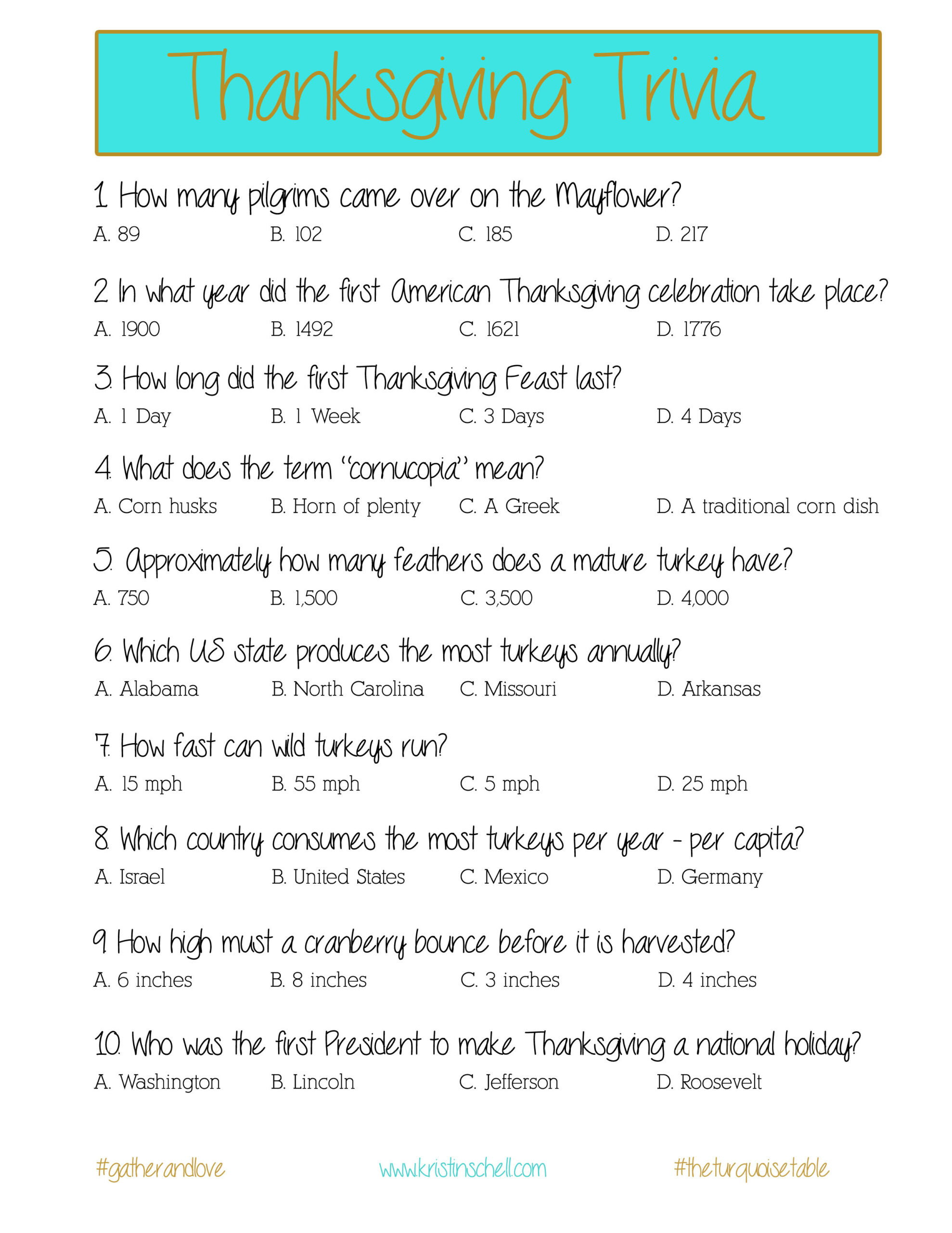 Thanksgiving Trivia {A Printable For Your Gathering} - The with regard to Free Printable Thanksgiving Trivia Questions And Answers Printables