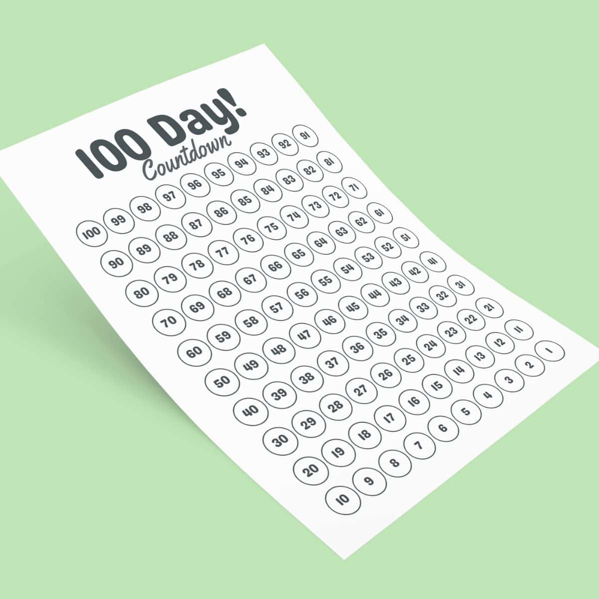 100 Day Countdown Calendar 100 Day Countdown Calendar