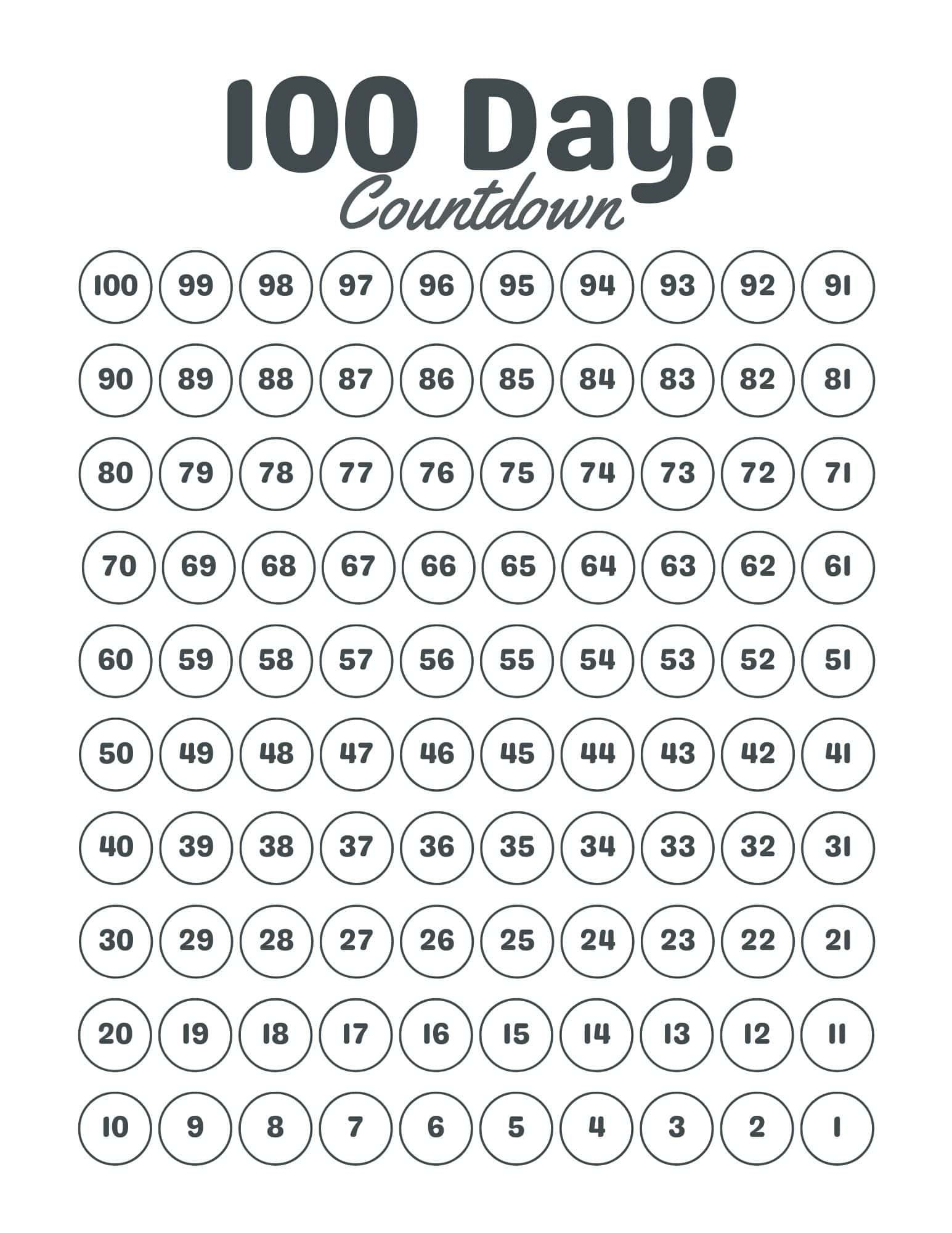 100 Day Countdown Calendar