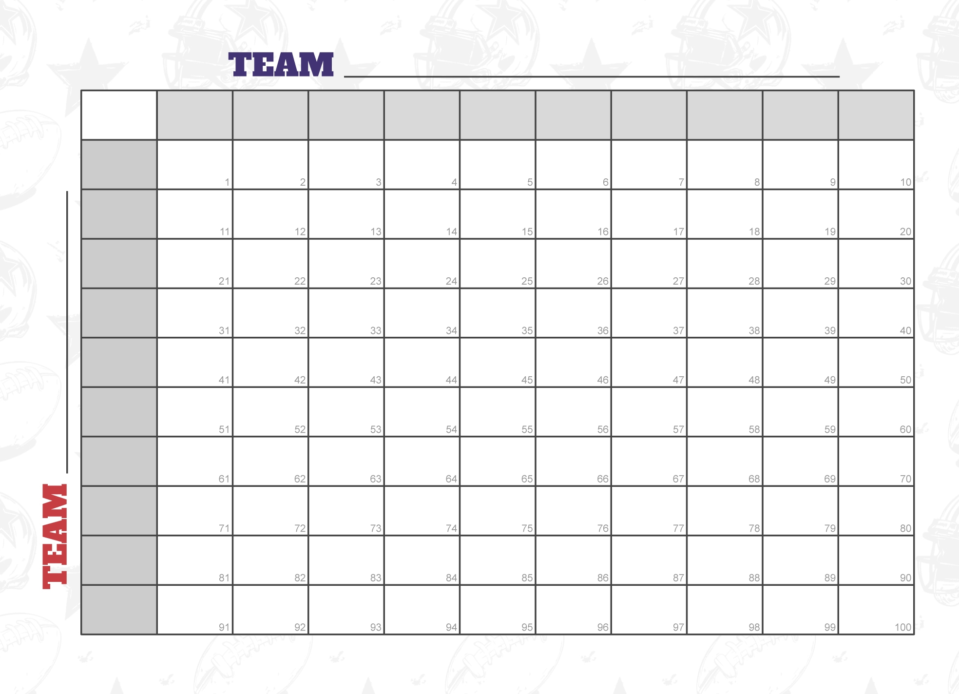 100 Square Grid For The Big Game Free Google Docs Template